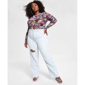 Nina Parker Trendy Plus Size High Waist Wide Leg Long Jeans